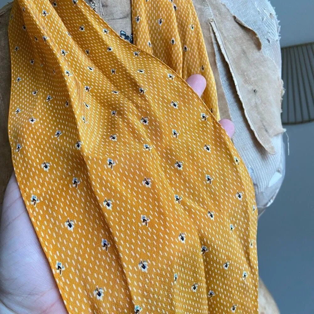 Vintage ECHO Oblong 100% Silk Scarf in Golden Color with Tiny Flower Details